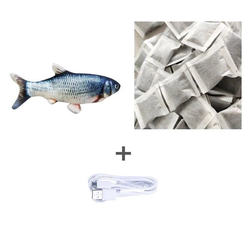 Electronic jumping fish cat toy 30cm length USB rechargeable multicolour PP material