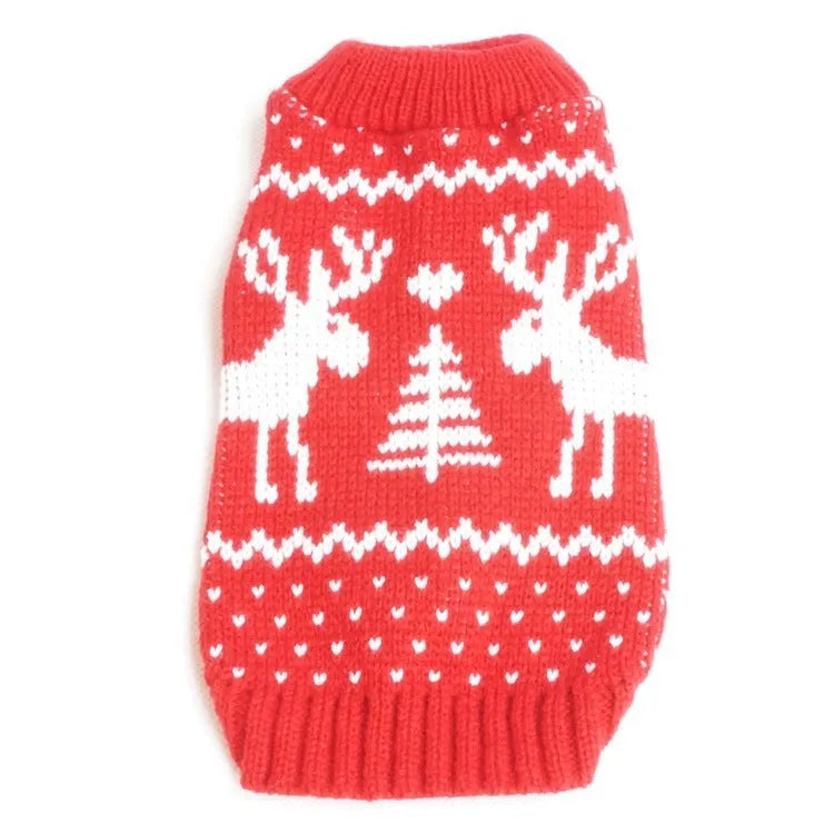 Elk reindeer deer Christmas dog sweater in blue or red, sizes XS to XXL, festive pet clothes