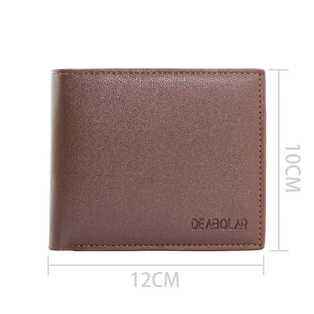 Men's brown leather wallet with a zip closure, presented in individual packaging.