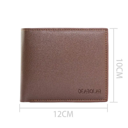 Men's brown leather wallet with a zip closure, presented in individual packaging.