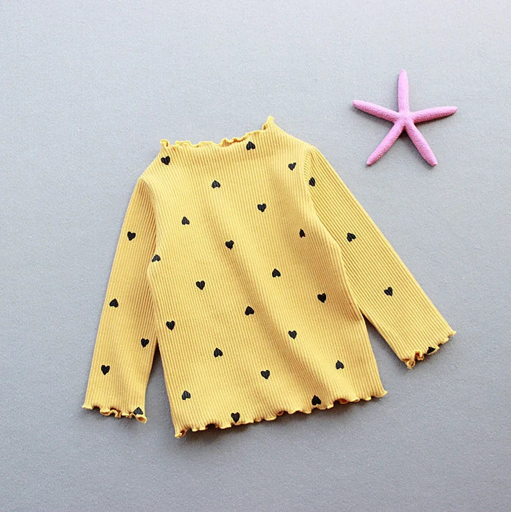 Children's long-sleeved cotton T-shirt in beige, pink, black, white or yellow with size options from 90cm to 130cm