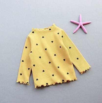 Children's long-sleeved cotton T-shirt in beige, pink, black, white or yellow with size options from 90cm to 130cm
