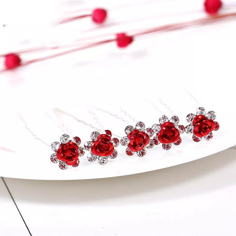 Alloy rhinestone tuck comb with rose diamond design for elegant hairstyling