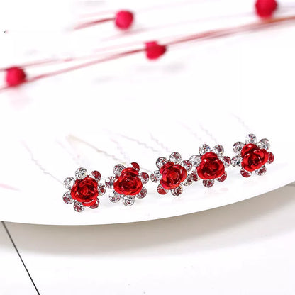 Alloy rhinestone tuck comb with rose diamond design for elegant hairstyling