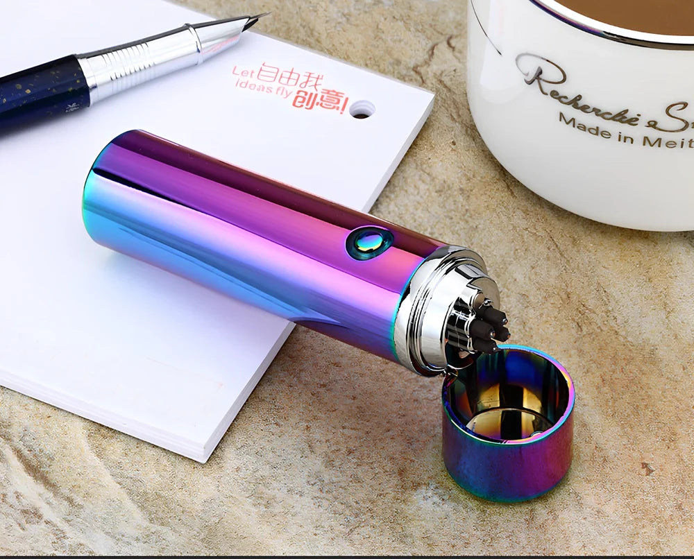 Black electric arc lighter pipe with four-headed windproof design and USB charging port