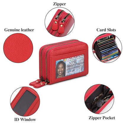Genuine cowhide leather expanding card holder wallet with zipper closure in multiple colour options