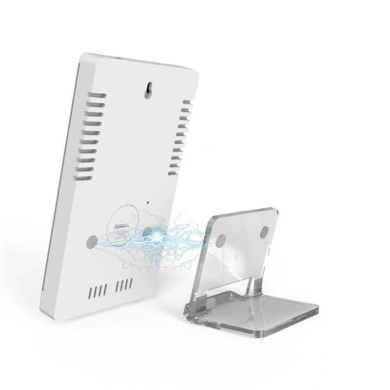 Multifunctional LED mirror alarm clock displaying time, temperature, and humidity