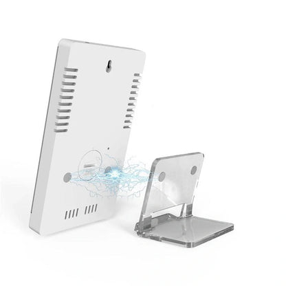 Multifunctional LED mirror alarm clock displaying time, temperature, and humidity