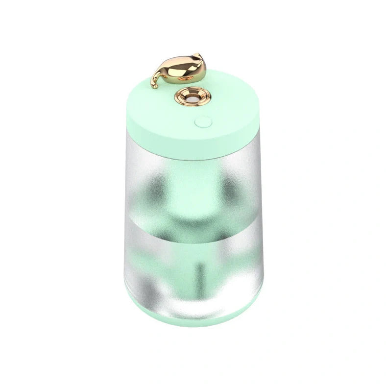 Columnar cat humidifier with electroplated finish and USB cable connection