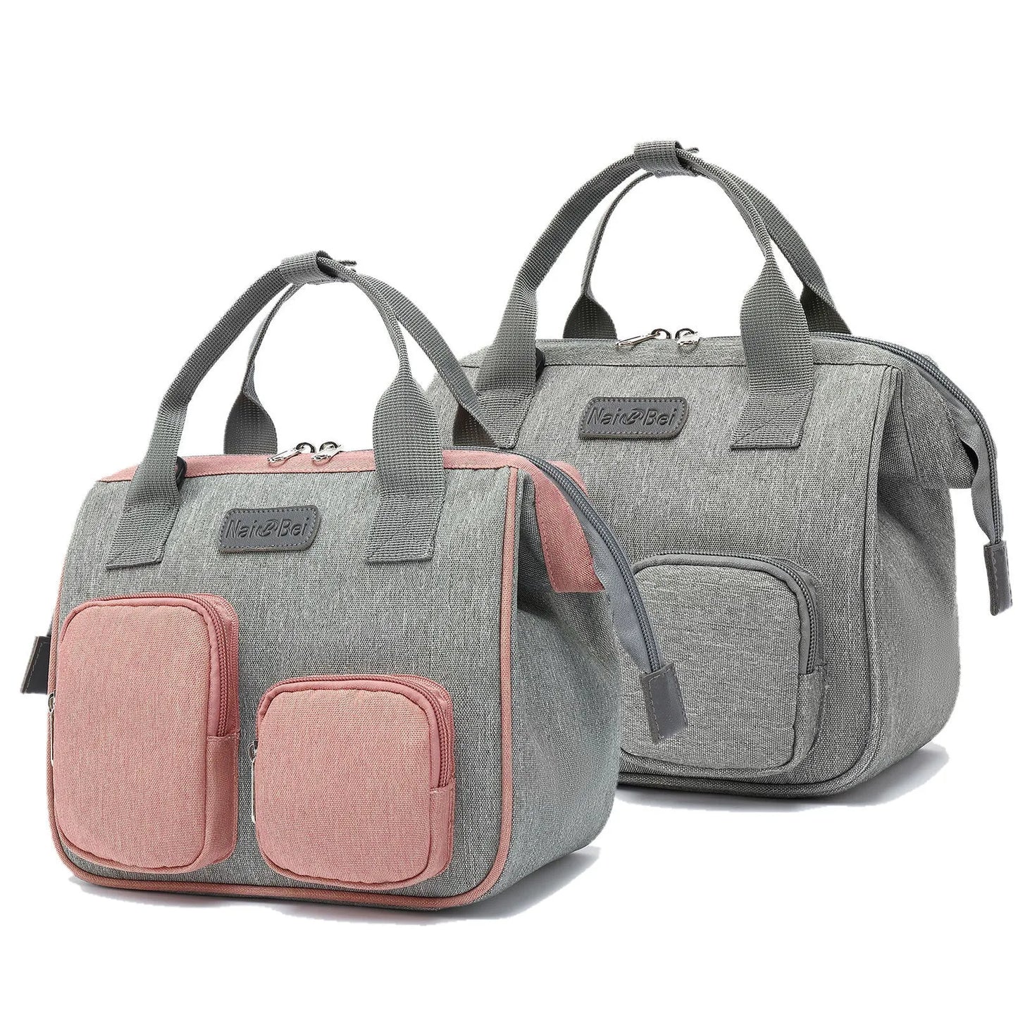 Waterproof Oxford cloth women's handbag with shoulder strap showing pink grey colour option