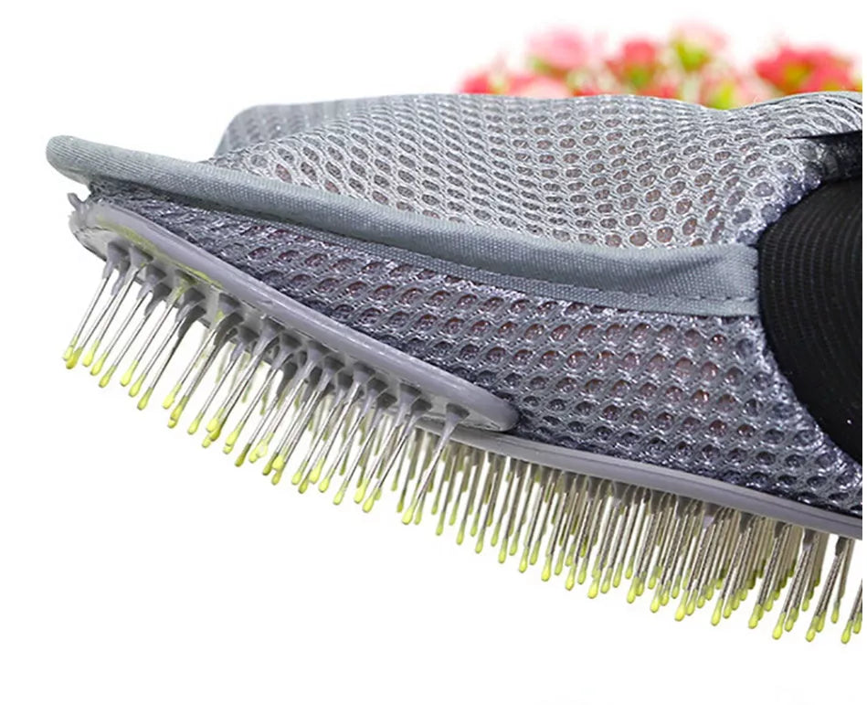 Steel Needle Pet Massage Gloves for effective grooming and reduced shedding