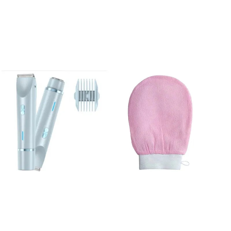 Pink 2-in-1 women's electric body hair shaver and trimmer for private pubic hair grooming