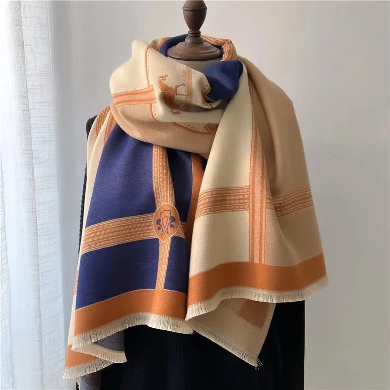 Cozy contrast color cashmere-blend scarf for women in various colors and patterns