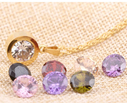 8 colors diamond titanium steel necklace with replaceable gems in silver and gold finishes