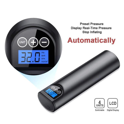 Cordless tire inflator with matte, stain-resistant coating and powerful 2000mAh lithium-ion battery