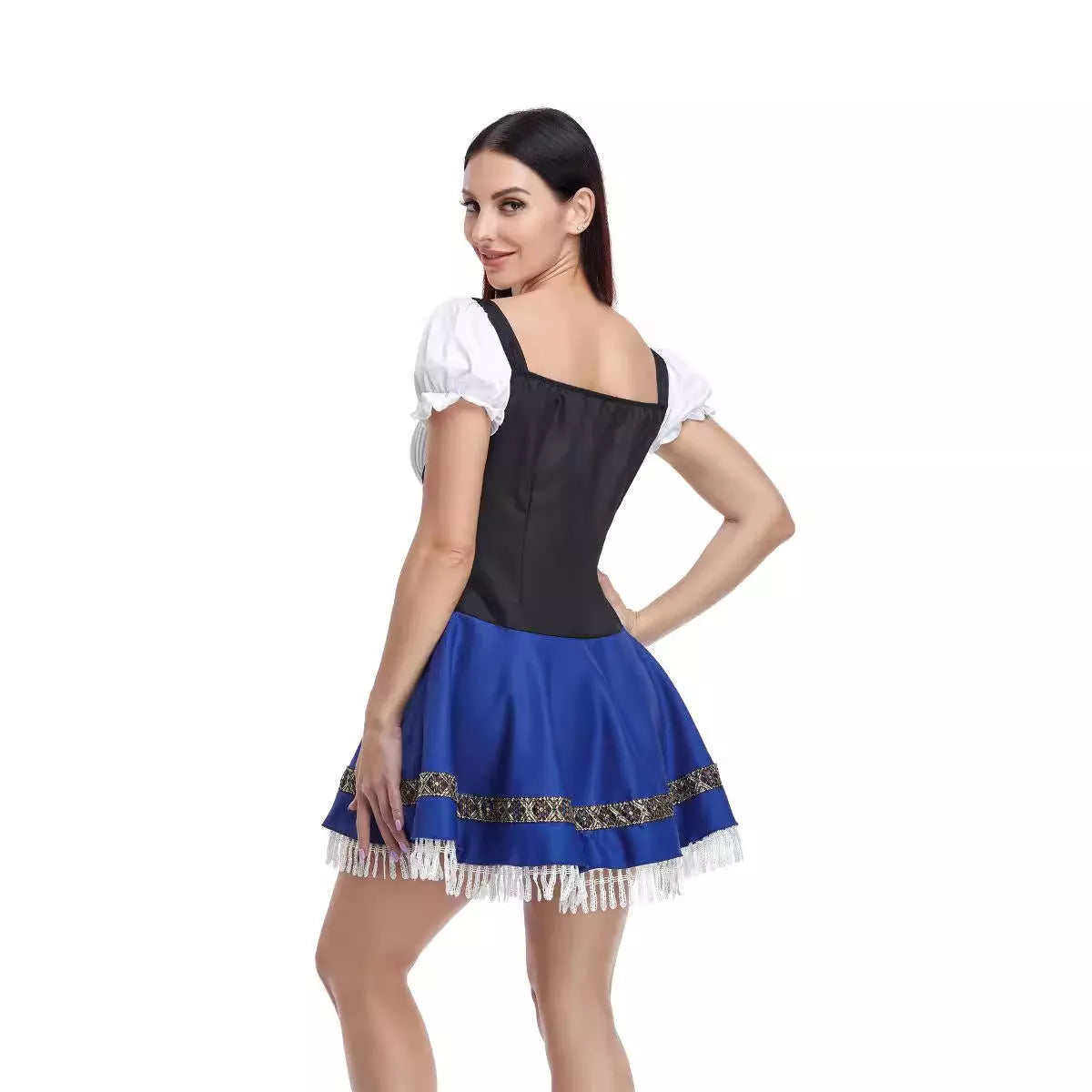 Halloween Maid Uniform Barmaid Dress in polyester with ribbon accessory