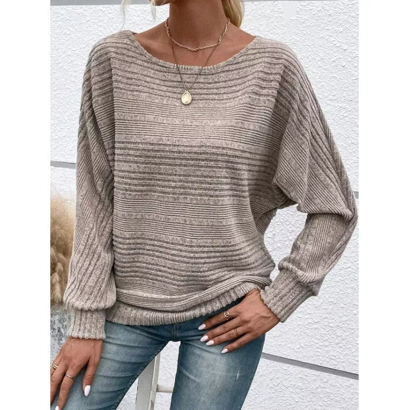 Women's striped batwing sleeves T-shirt in various colors