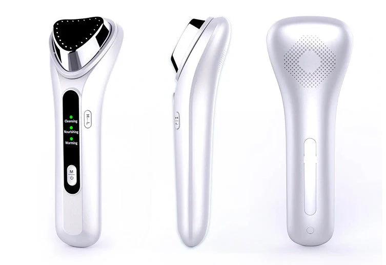 Electric Ultrasonic Facial Beauty Device in white, compact and portable design
