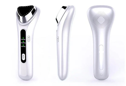 Electric Ultrasonic Facial Beauty Device in white, compact and portable design