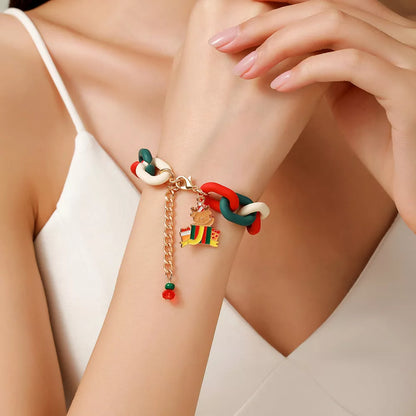 Festive Christmas Metal Chain Bracelet with Santa Claus and snowflake designs