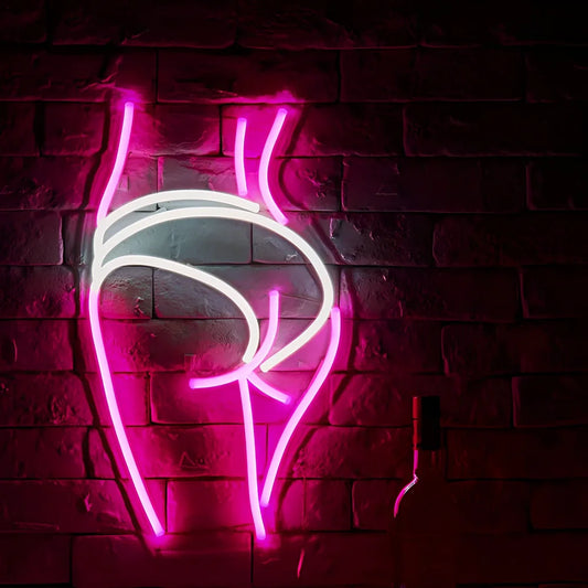 Pink acrylic LED neon wall sign measuring 25cm wide with USB cable connection