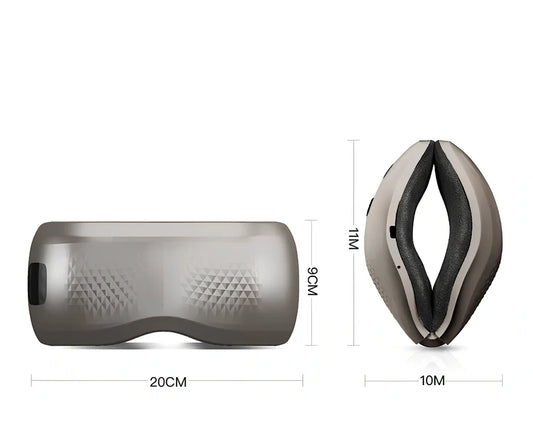 Pink and grey wireless eye massager with air bag charging technology for eye strain relief