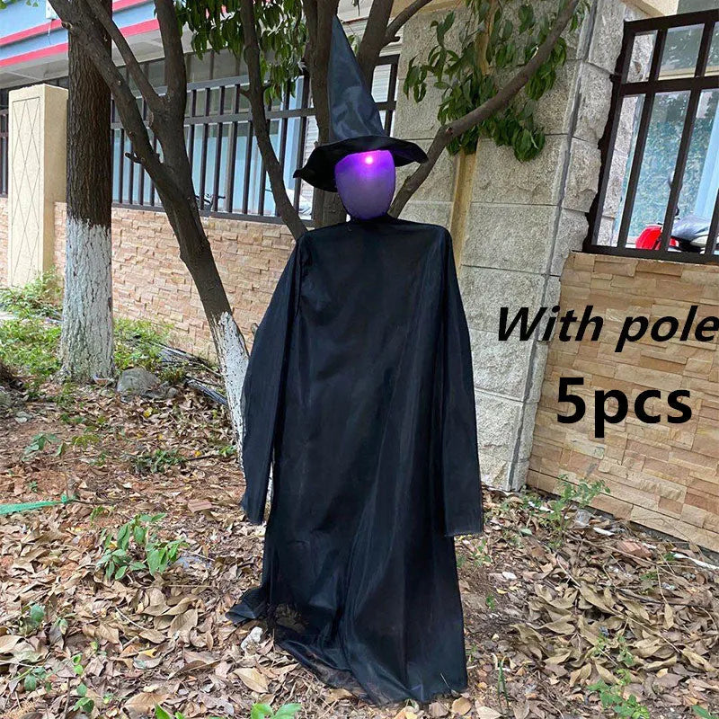 Halloween hanging ghost prop with red eyes, voice and touch activation, and 1.7m height option