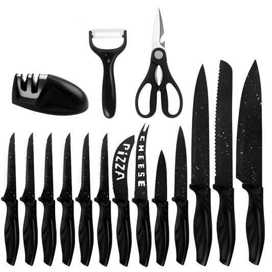 17-piece stainless steel kitchen knife set with Maifanshi coating and 20cm blades