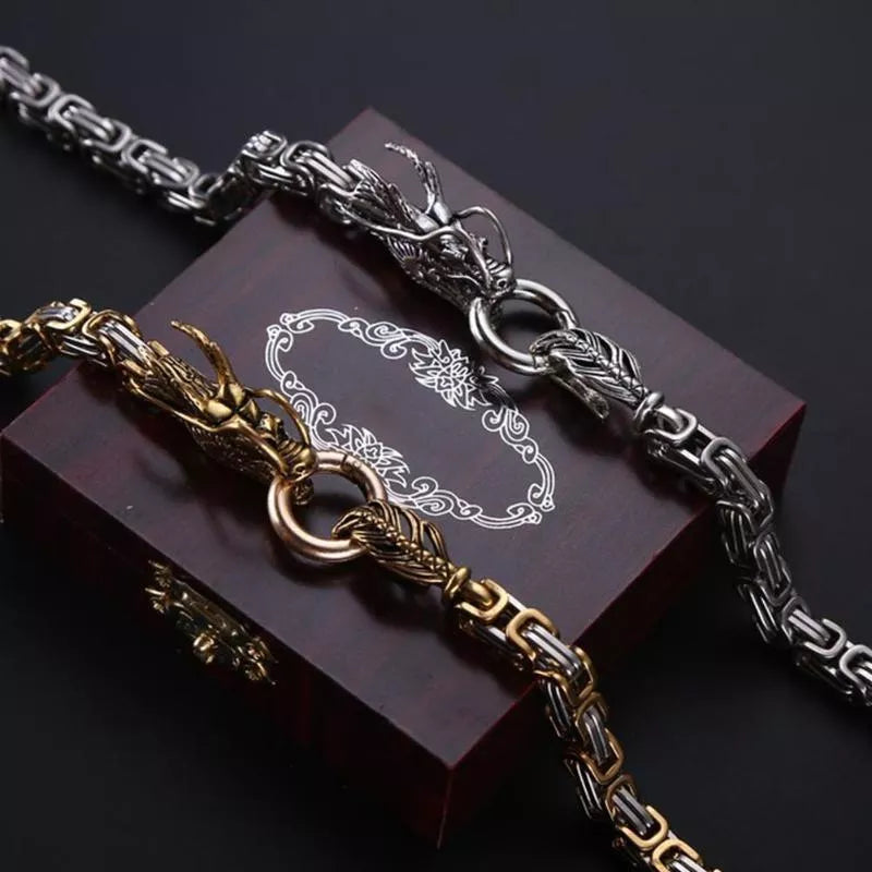 Adjustable Dragon Bracelet in titanium steel, available in gold and silver