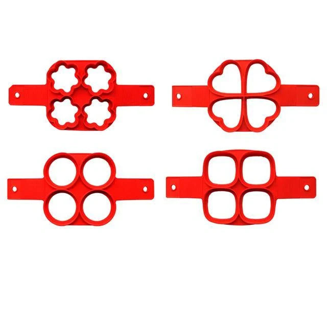 Silicone non-stick egg pancake maker rings in red, perfect for breakfast preparation