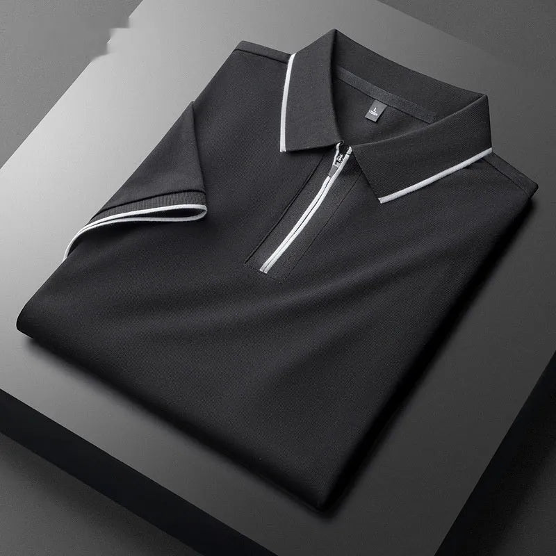Men's slim fit lapel collar short sleeve casual shirt in a cotton blend fabric