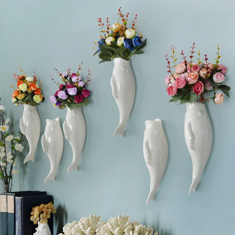 Modern ceramic goldfish wall vase for elegant home and office decor