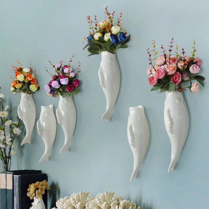 Modern ceramic goldfish wall vase for elegant home and office decor