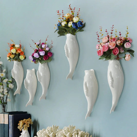 Modern ceramic goldfish wall vase for elegant home and office decor