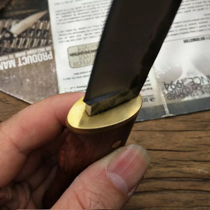 Outdoor survival knife with 8cm stainless steel blade and mahogany handle