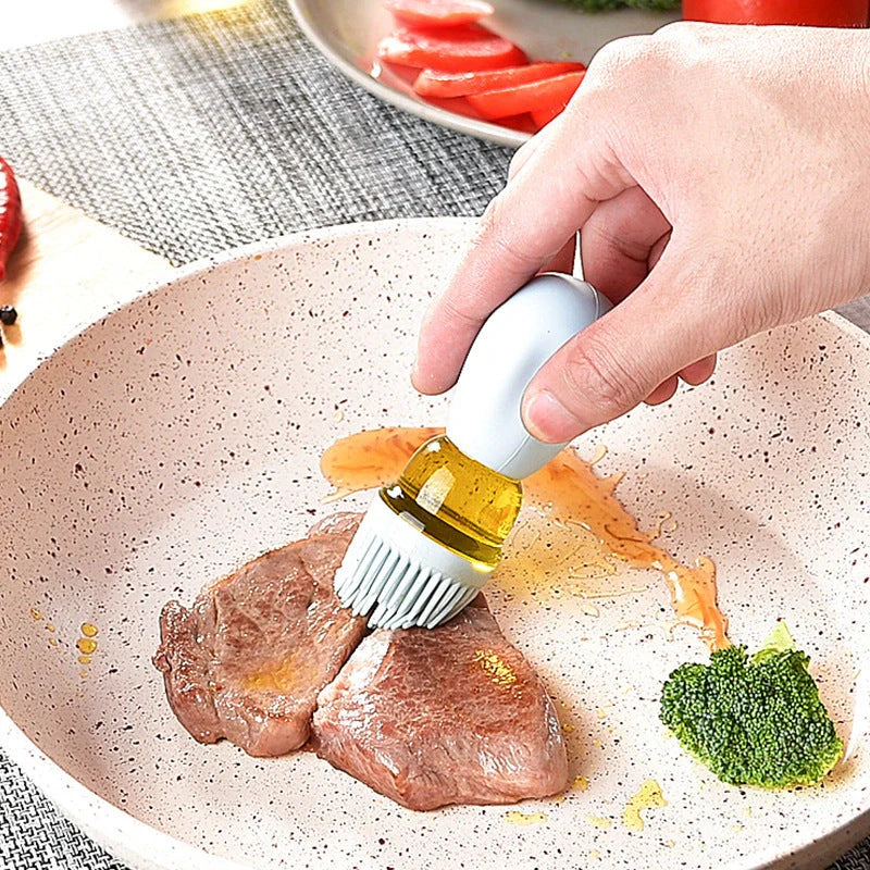 Creative silicone brush head oil bottle in vibrant colors for precise kitchen oil application