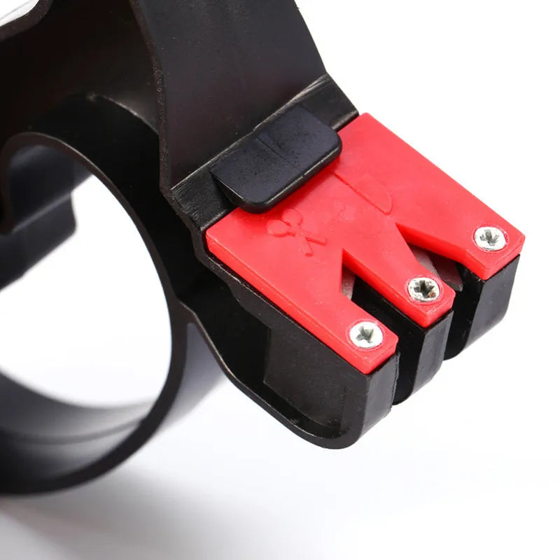 Black handheld knife and scissor sharpener tool with tungsten steel blade measuring 140mm