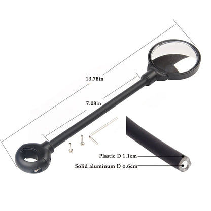 Black metal bicycle rearview mirror with hose clamp adjustment mounted on helmet, two-pack configuration