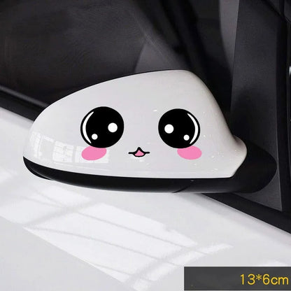 Reflective cartoon car stickers on vehicle rearview mirror in black and white styles