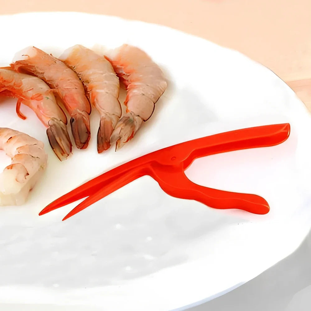 Stainless steel shrimp peeler with 21cm length and ergonomic handle for shell removal