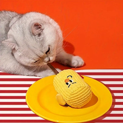 Polio wood corn cob shaped cat toy with catnip for dental cleaning.