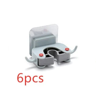 Versatile adhesive wall hooks for organizing mops, brooms, and other cleaning tools in the bathroom or laundry room
