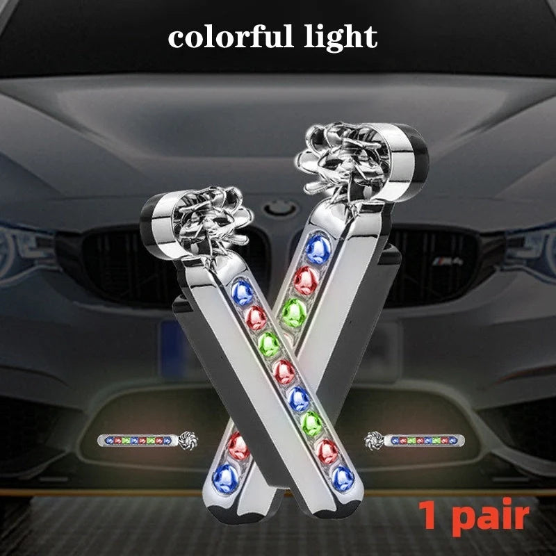 Wind-powered LED daytime running lights for cars and motorcycles in colorful, white, and blue options