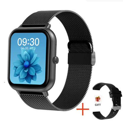 ZL54C smart watch on wrist showing health stats on AMOLED screen, with Milan steel strap option.