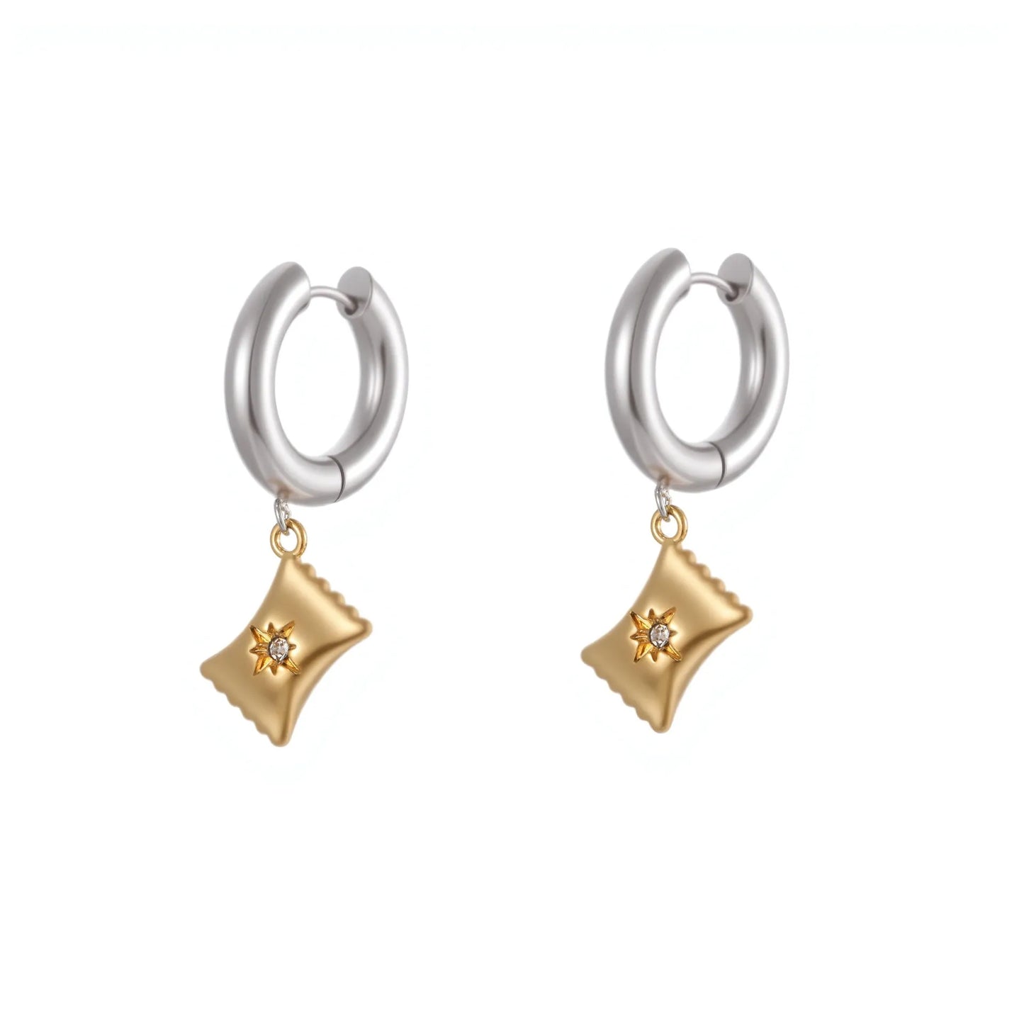 Stainless steel Christmas tree earrings with 18K gold electroplating in heart and star shapes