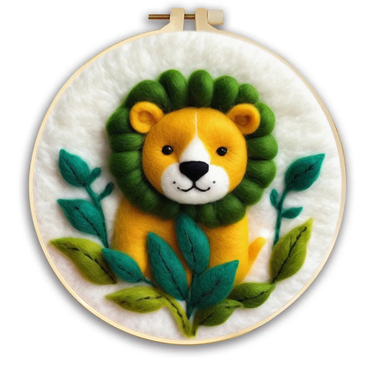 Round fabric embroidery kit with 20x20cm linen frame and wool felt for three-dimensional floral artwork