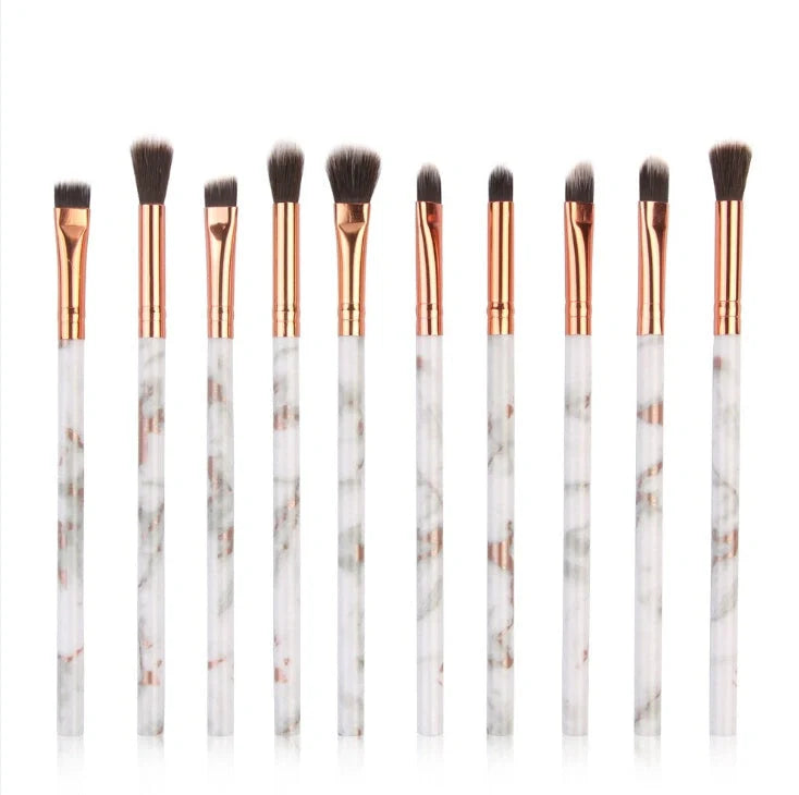 10-piece marble makeup brush set with 5 large and 5 small brushes for flawless application