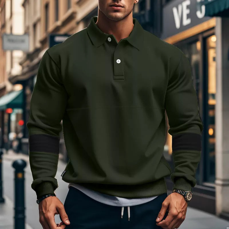 Men's long-sleeved lapel polo shirt in various colors for casual wear