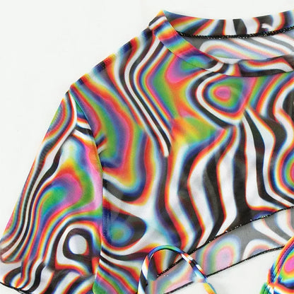 Women's colorful red rope mesh bikini swimsuit for swimming and wading