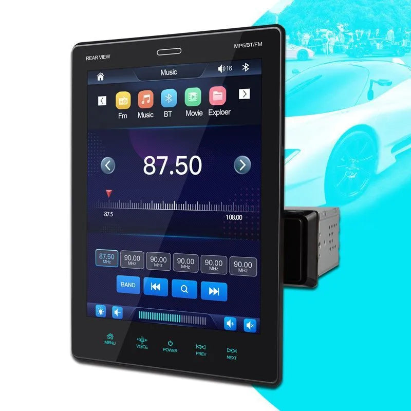 Black 9.5 inch vertical screen car MP4 MP5 player with USB TF card playback, LED display and remote control